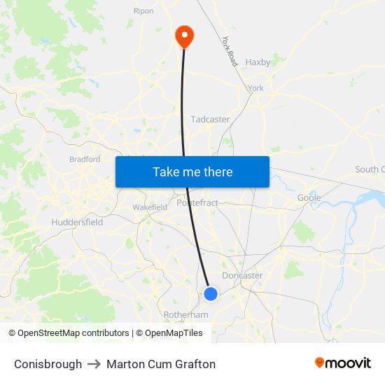 Conisbrough to Marton Cum Grafton map