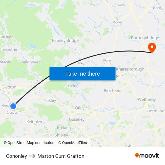 Cononley to Marton Cum Grafton map