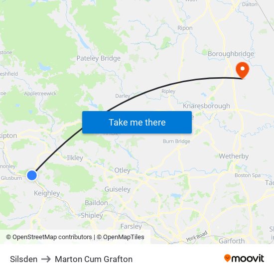 Silsden to Marton Cum Grafton map