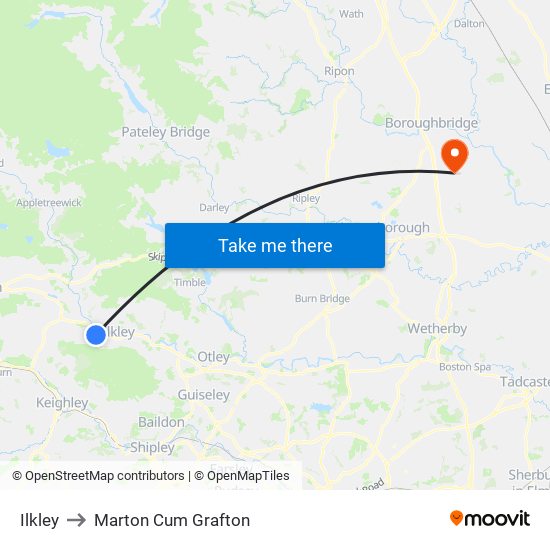 Ilkley to Marton Cum Grafton map