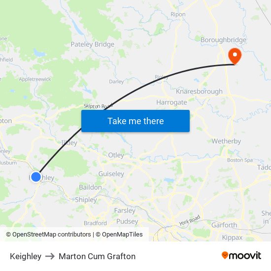 Keighley to Marton Cum Grafton map