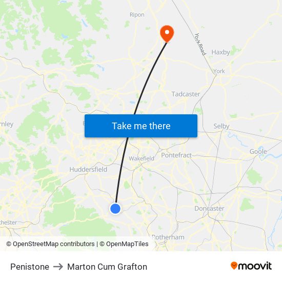 Penistone to Marton Cum Grafton map