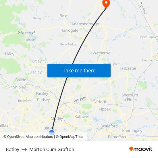 Batley to Marton Cum Grafton map