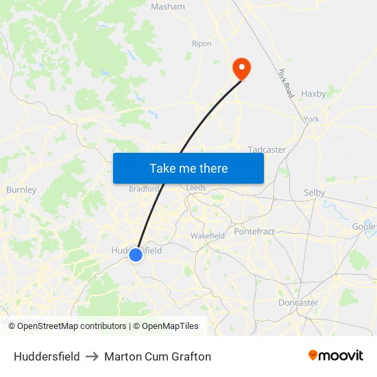 Huddersfield to Marton Cum Grafton map