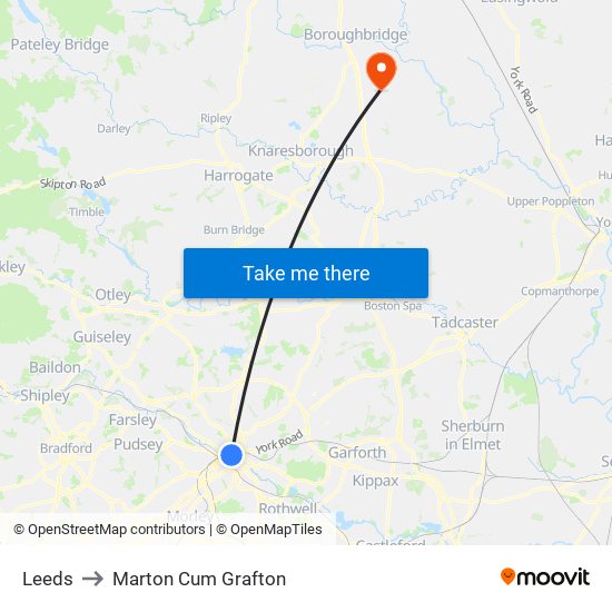 Leeds to Marton Cum Grafton map