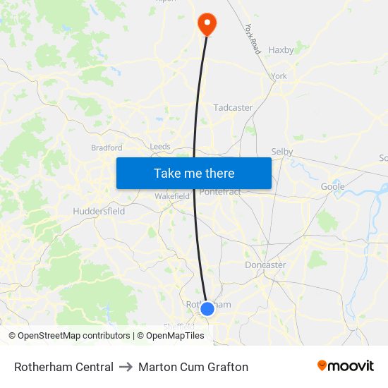 Rotherham Central to Marton Cum Grafton map