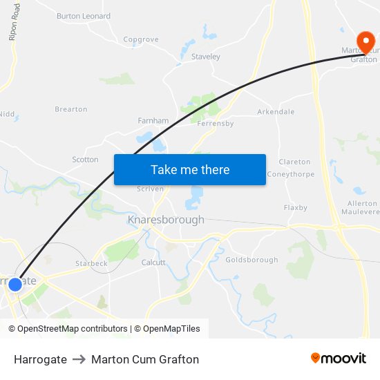 Harrogate to Marton Cum Grafton map