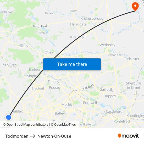 Todmorden to Newton-On-Ouse map