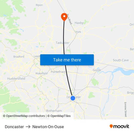 Doncaster to Newton-On-Ouse map