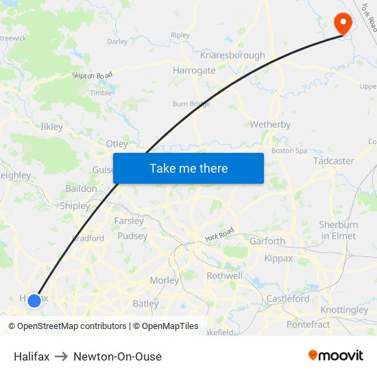 Halifax to Newton-On-Ouse map