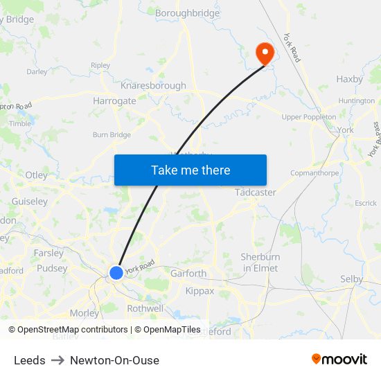 Leeds to Newton-On-Ouse map