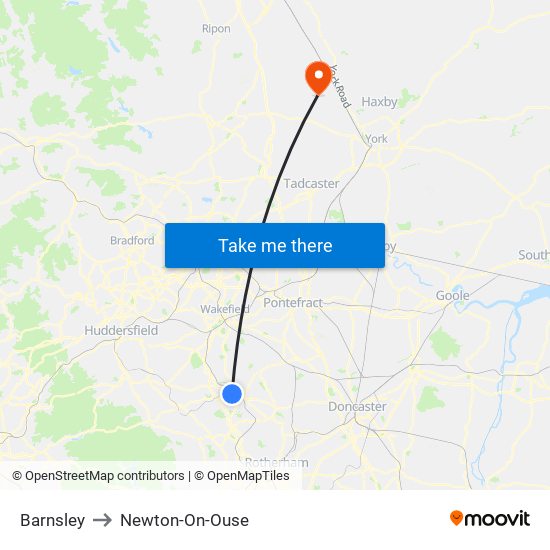 Barnsley to Newton-On-Ouse map