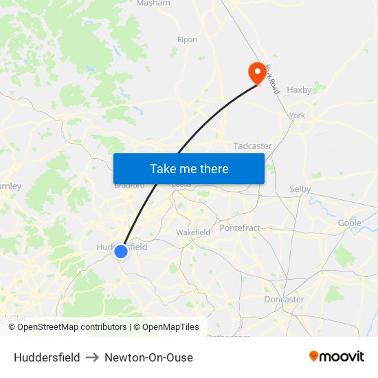 Huddersfield to Newton-On-Ouse map