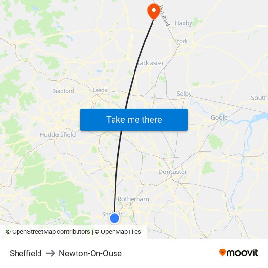 Sheffield to Newton-On-Ouse map