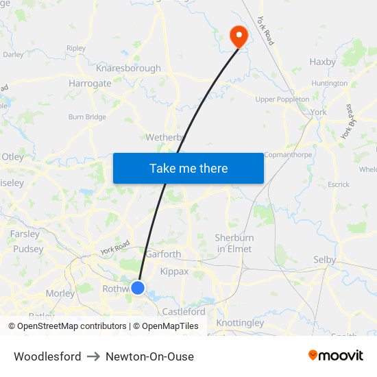 Woodlesford to Newton-On-Ouse map