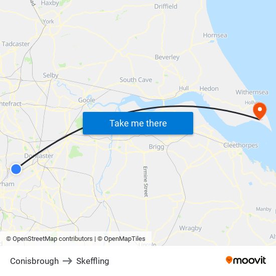 Conisbrough to Skeffling map