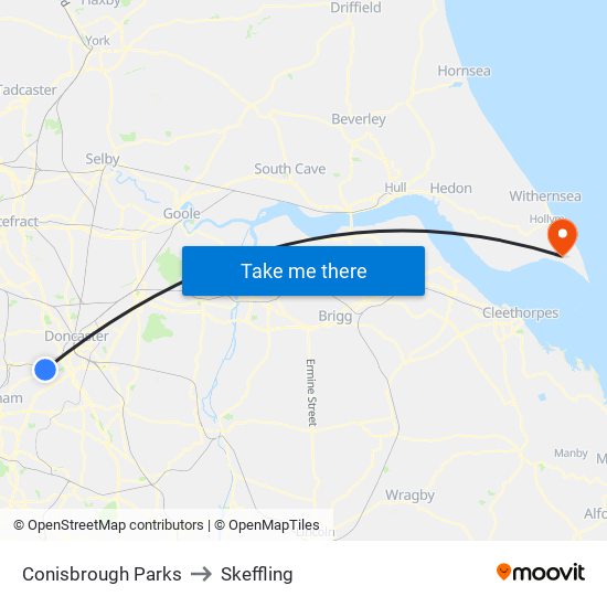 Conisbrough Parks to Skeffling map