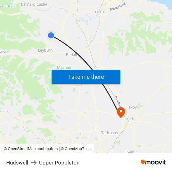 Hudswell to Upper Poppleton map
