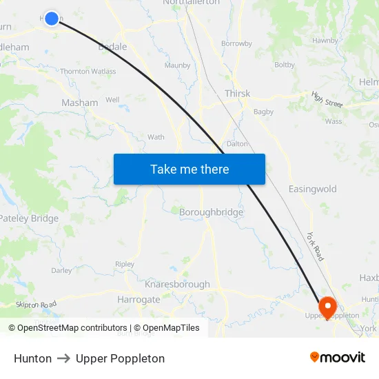 Hunton to Upper Poppleton map