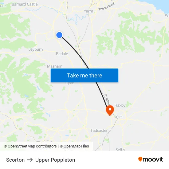 Scorton to Upper Poppleton map