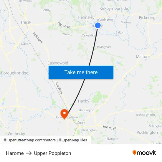 Harome to Upper Poppleton map