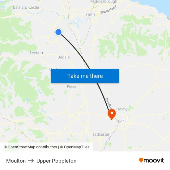 Moulton to Upper Poppleton map