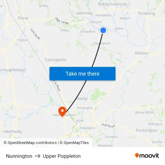 Nunnington to Upper Poppleton map