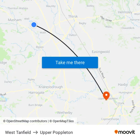 West Tanfield to Upper Poppleton map