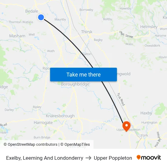 Exelby, Leeming And Londonderry to Upper Poppleton map