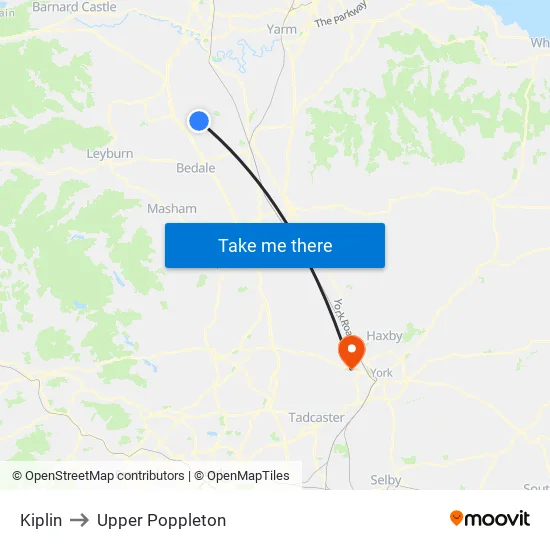 Kiplin to Upper Poppleton map
