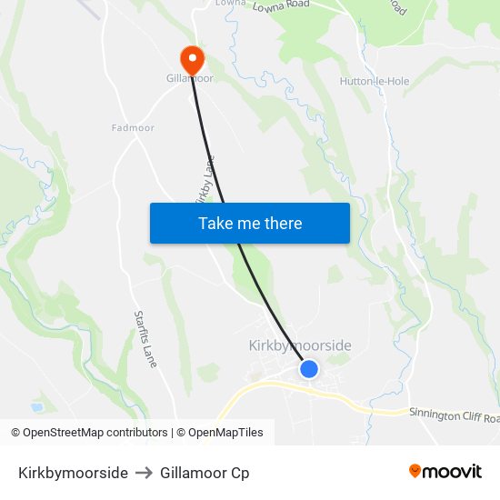 Kirkbymoorside to Gillamoor Cp map