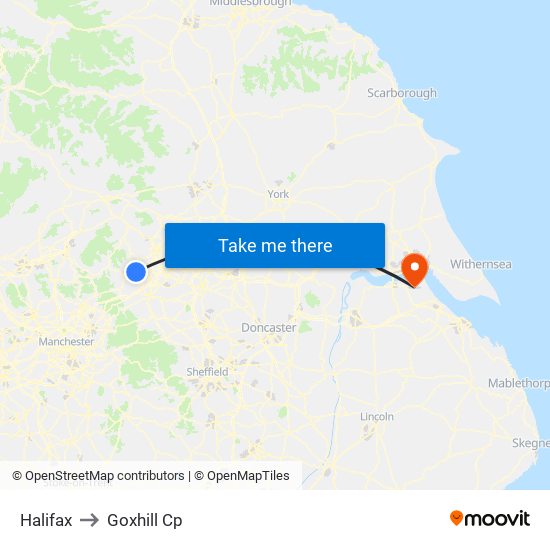Halifax to Goxhill Cp map
