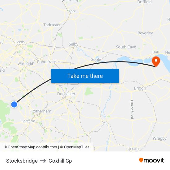 Stocksbridge to Goxhill Cp map