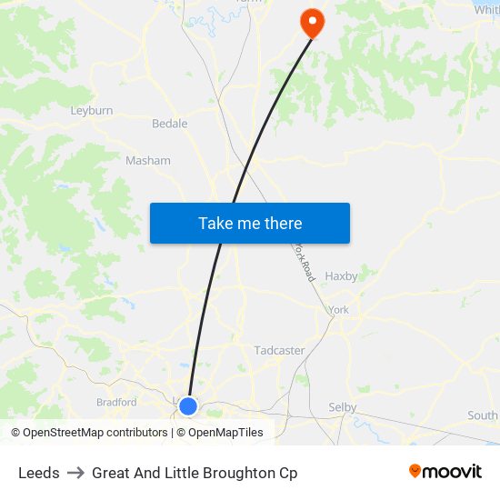 Leeds to Great And Little Broughton Cp map