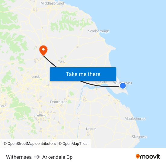 Withernsea to Arkendale Cp map