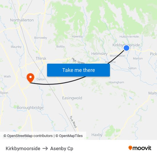 Kirkbymoorside to Asenby Cp map