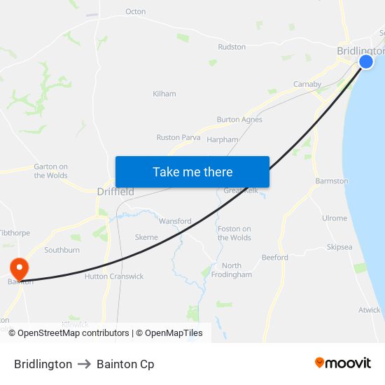 Bridlington to Bainton Cp map