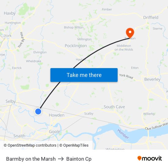 Barmby on the Marsh to Bainton Cp map