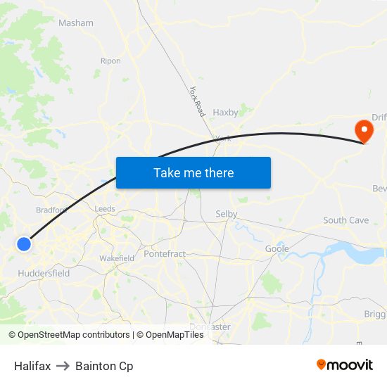 Halifax to Bainton Cp map