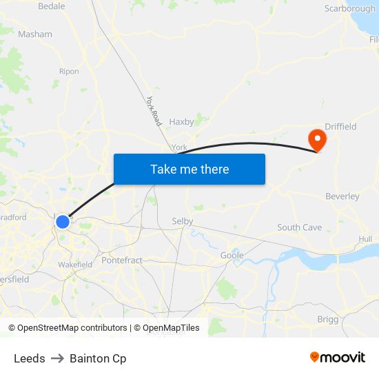 Leeds to Bainton Cp map