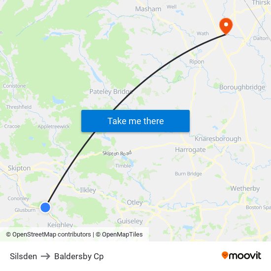 Silsden to Baldersby Cp map
