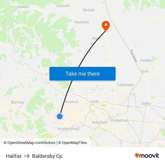 Halifax to Baldersby Cp map