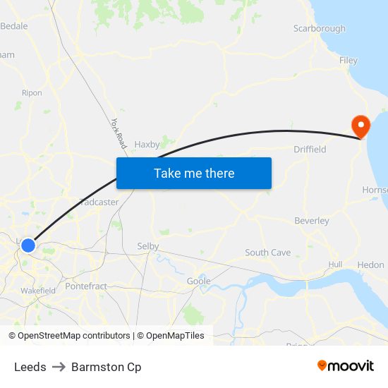 Leeds to Barmston Cp map