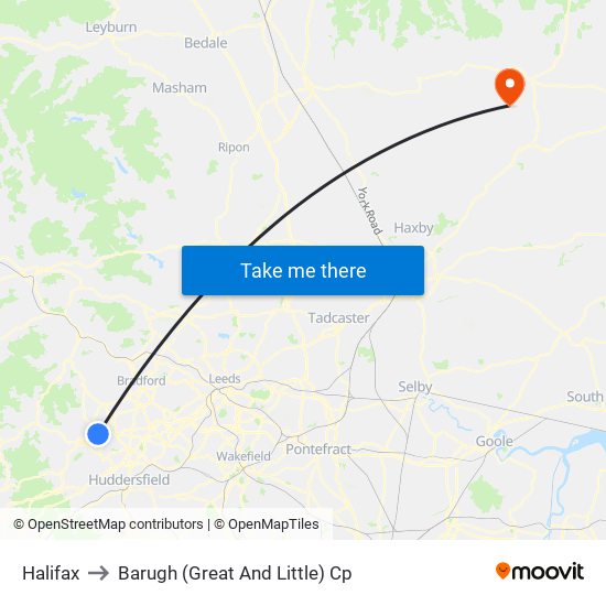 Halifax to Barugh (Great And Little) Cp map