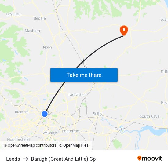 Leeds to Barugh (Great And Little) Cp map