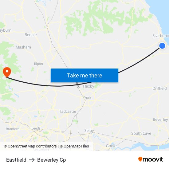 Eastfield to Bewerley Cp map