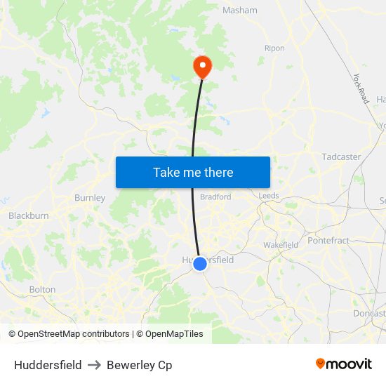 Huddersfield to Bewerley Cp map