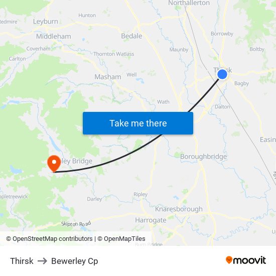 Thirsk to Bewerley Cp map