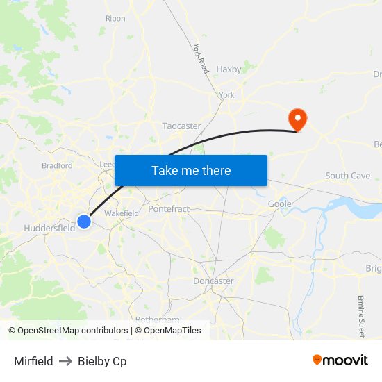 Mirfield to Bielby Cp map