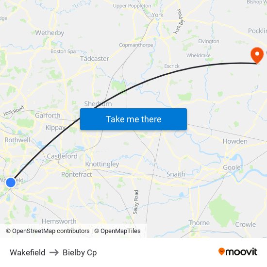 Wakefield to Bielby Cp map